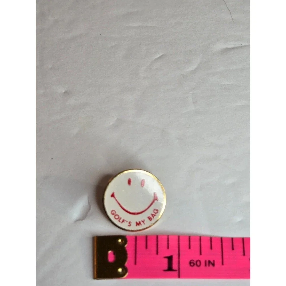 Golf's My Bag Lapel Pin White with Red Smiley Face